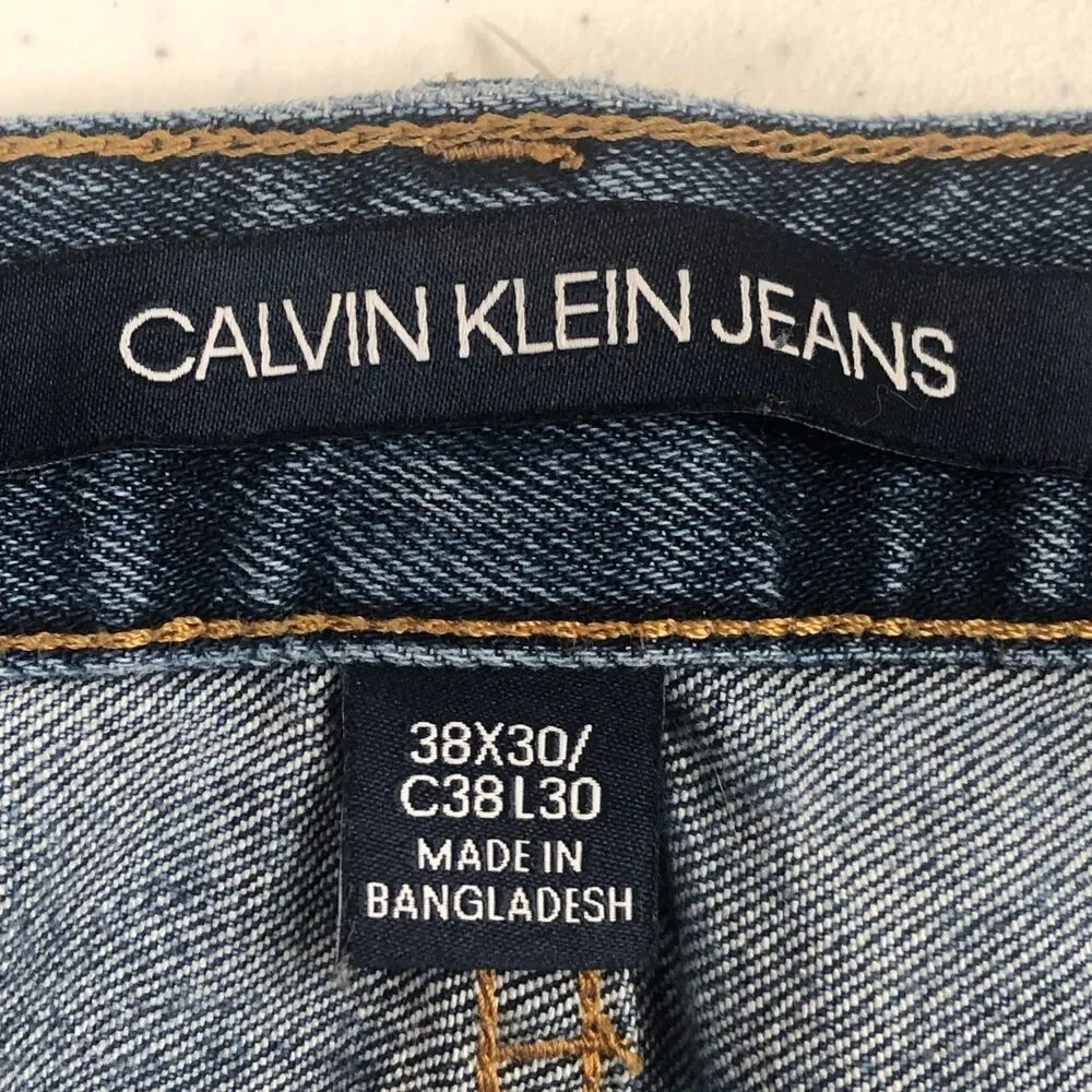 Calvin Klein CKJ037 Mens Jeans 40 x 29.5 Blue Straight‎ Stretch Denim Distressed - Picture 6 of 10